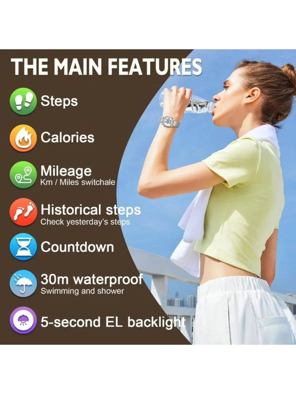 Stylish Pedometer Watch for Women - Step Counter, No App or Charging Needed